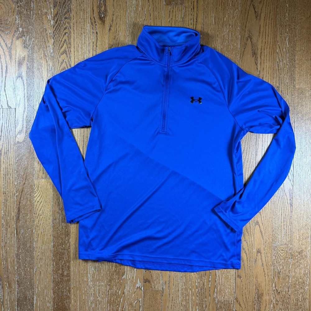 Under Armour Pullover Mens Large Blue 1/4 Zip Mock Neck Long Sleeve Shirt